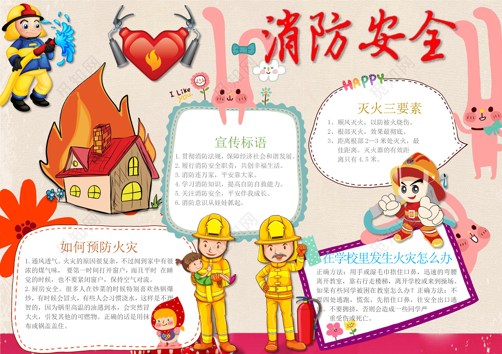 消防安全校园火灾小报word边框花边手抄报电子小报