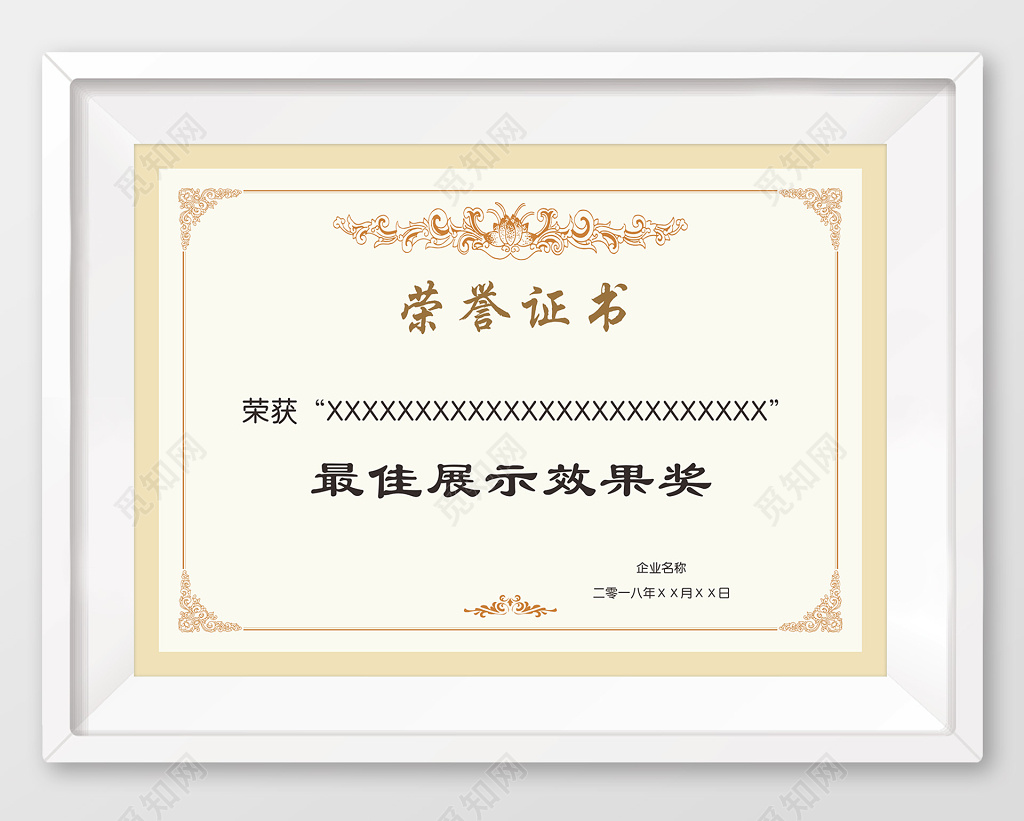 最佳展示效果奖荣誉证书