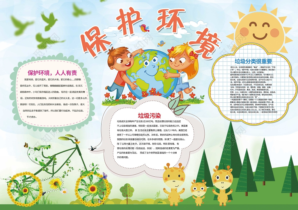 可爱卡通地球环保手抄报保护环境小报含有PS源文件