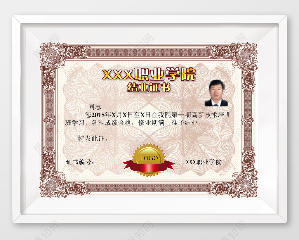 职业学院高新技术培训结业证书