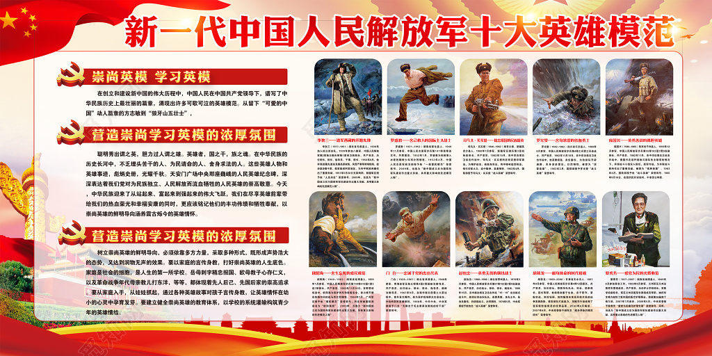 新时代中国人民解放军十大英模崇尚英模党建展板