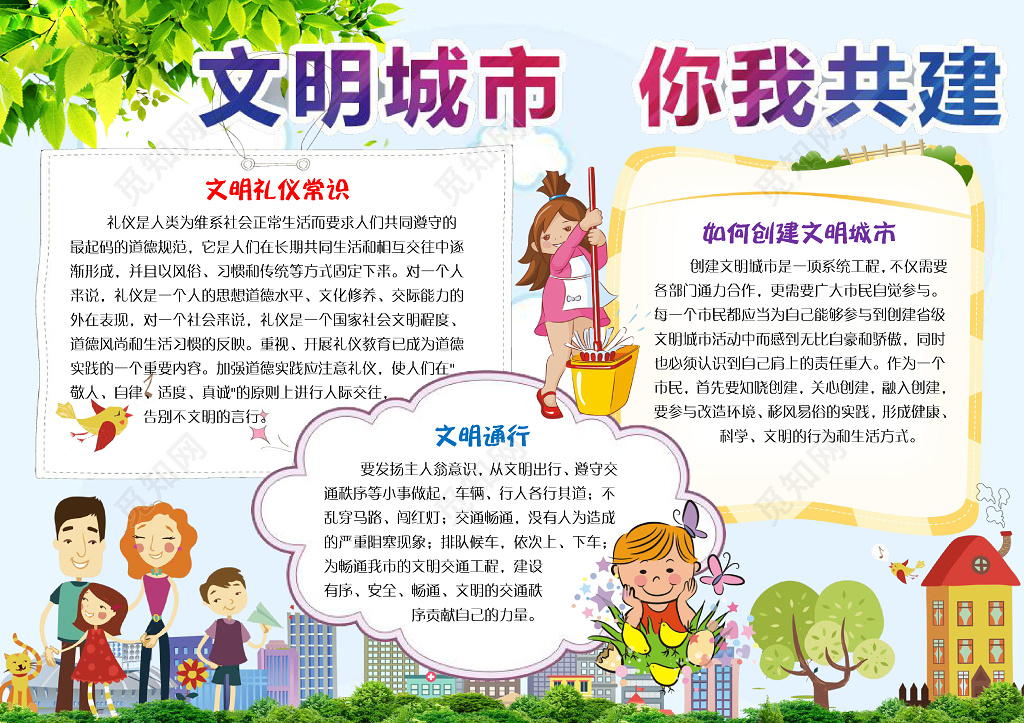 快乐一家文明城市你我共建文明礼仪手抄报