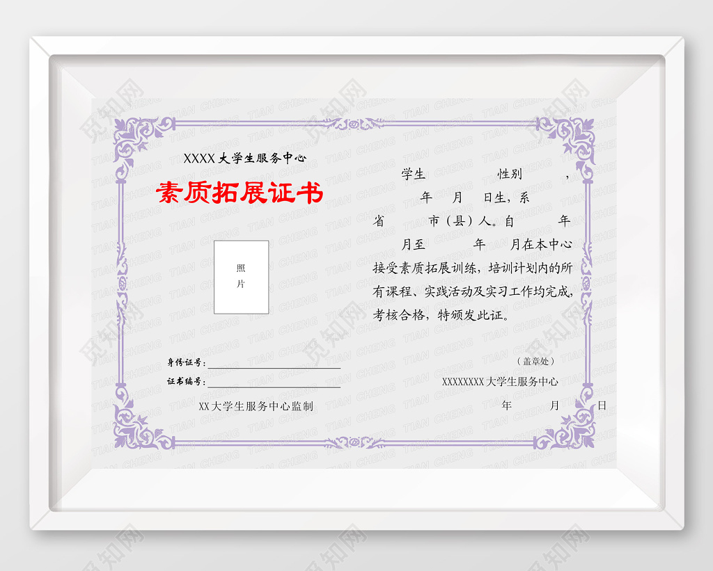 欧式大学生拓展训练培训证书模板