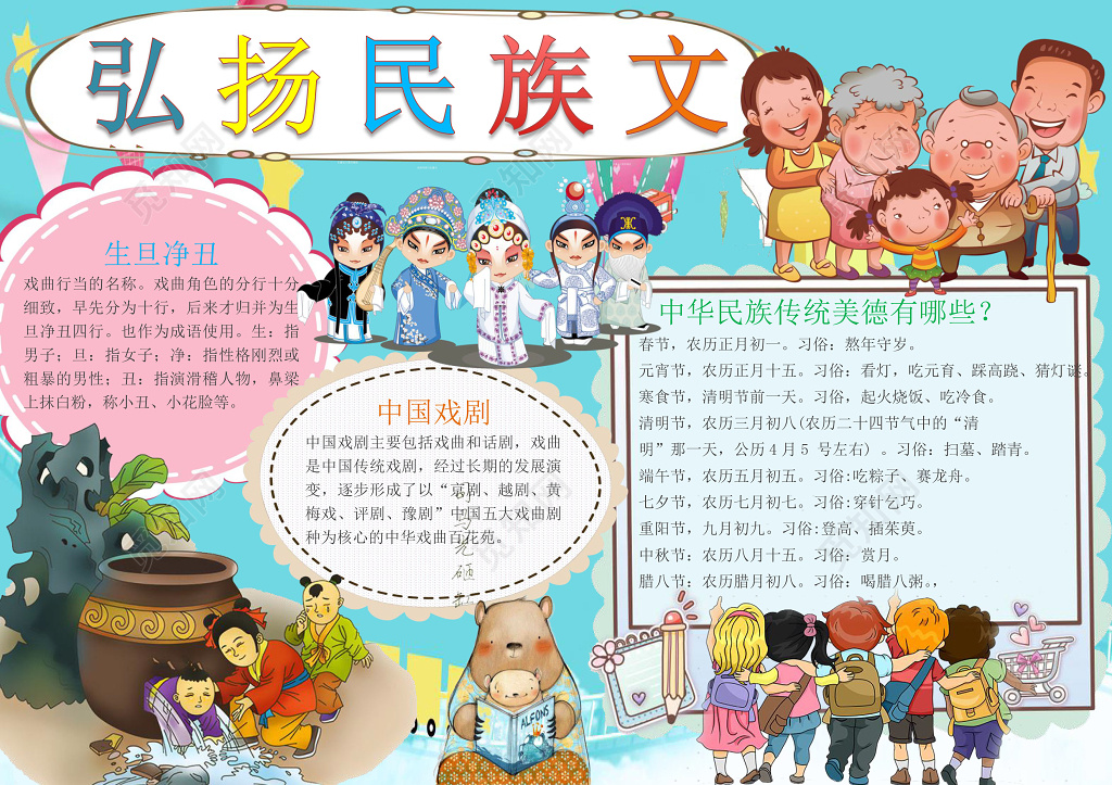 弘扬民族文化传统美德小报word边框花边手抄报电子小报