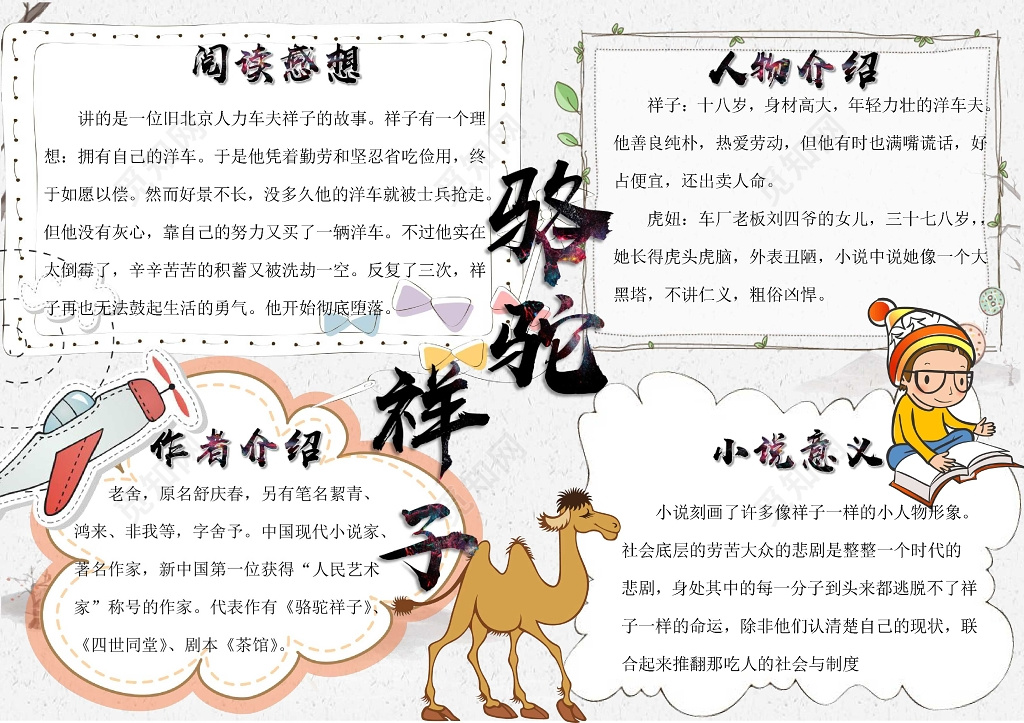 简约小报边框花边骆驼祥子读后感读书推荐小报手抄报