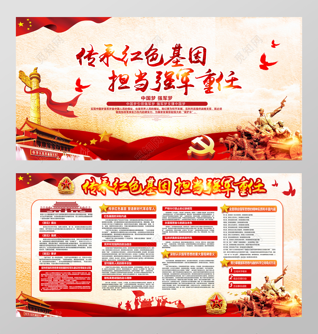 传承红色基因担当强军重任党建展板