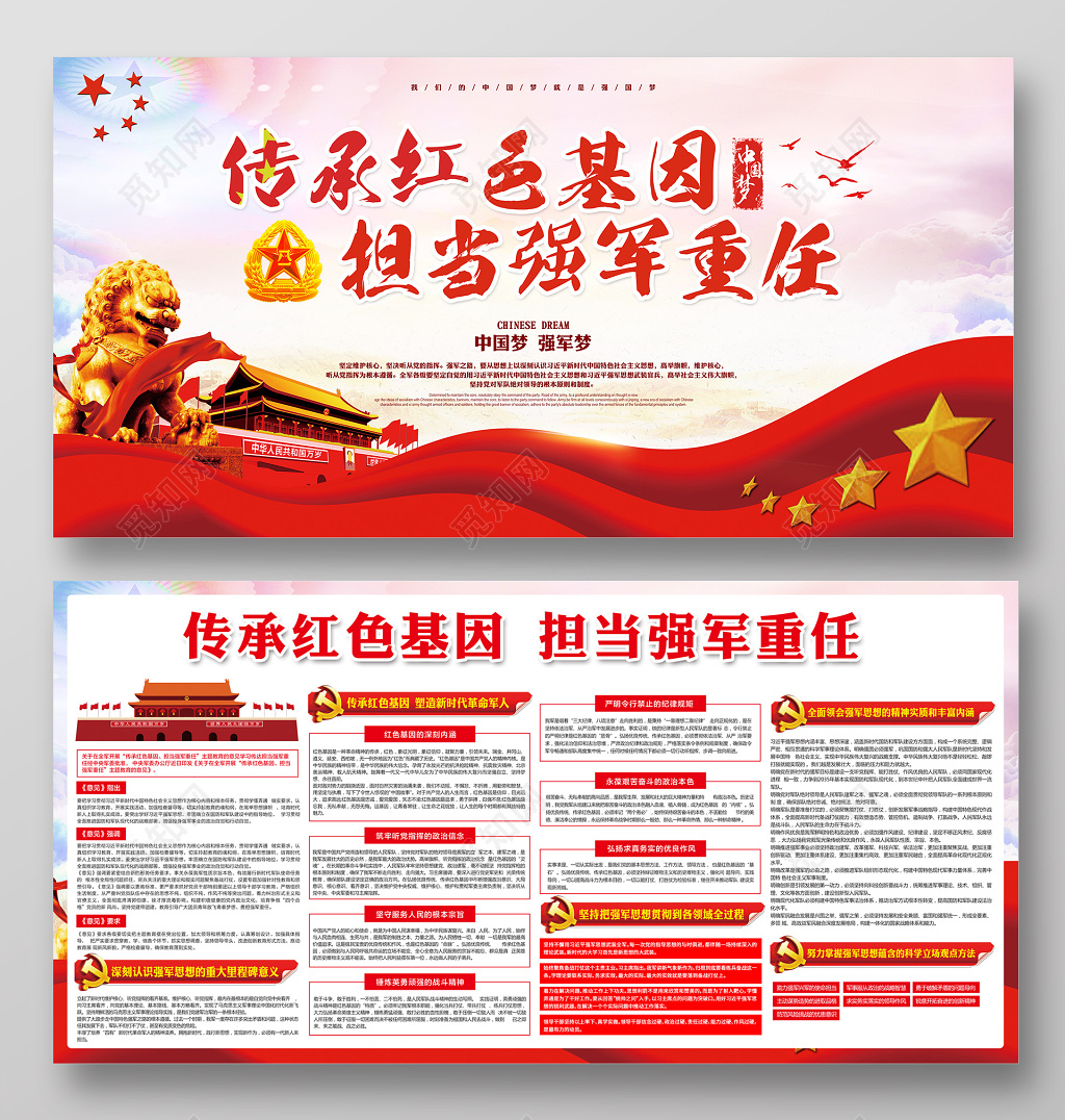 传承红色基因担当强军重任党建展板