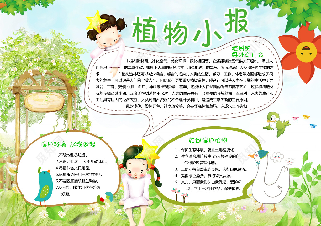 卡通风植物小报word电子小抄报边框花边