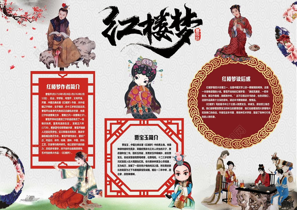 中国风古风人物红楼梦读后感读书小报手抄报含有PS源文件