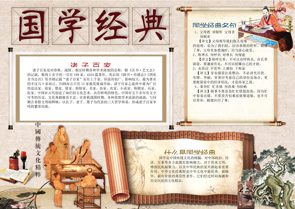 简约国学经典传统文化小报word电子小抄报边框花边