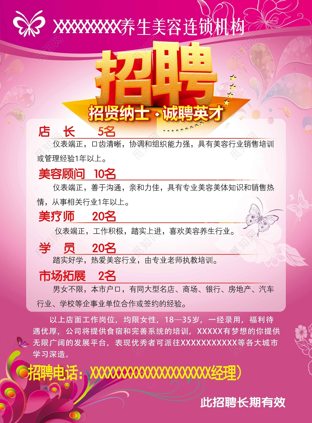 养生会所美容院招聘