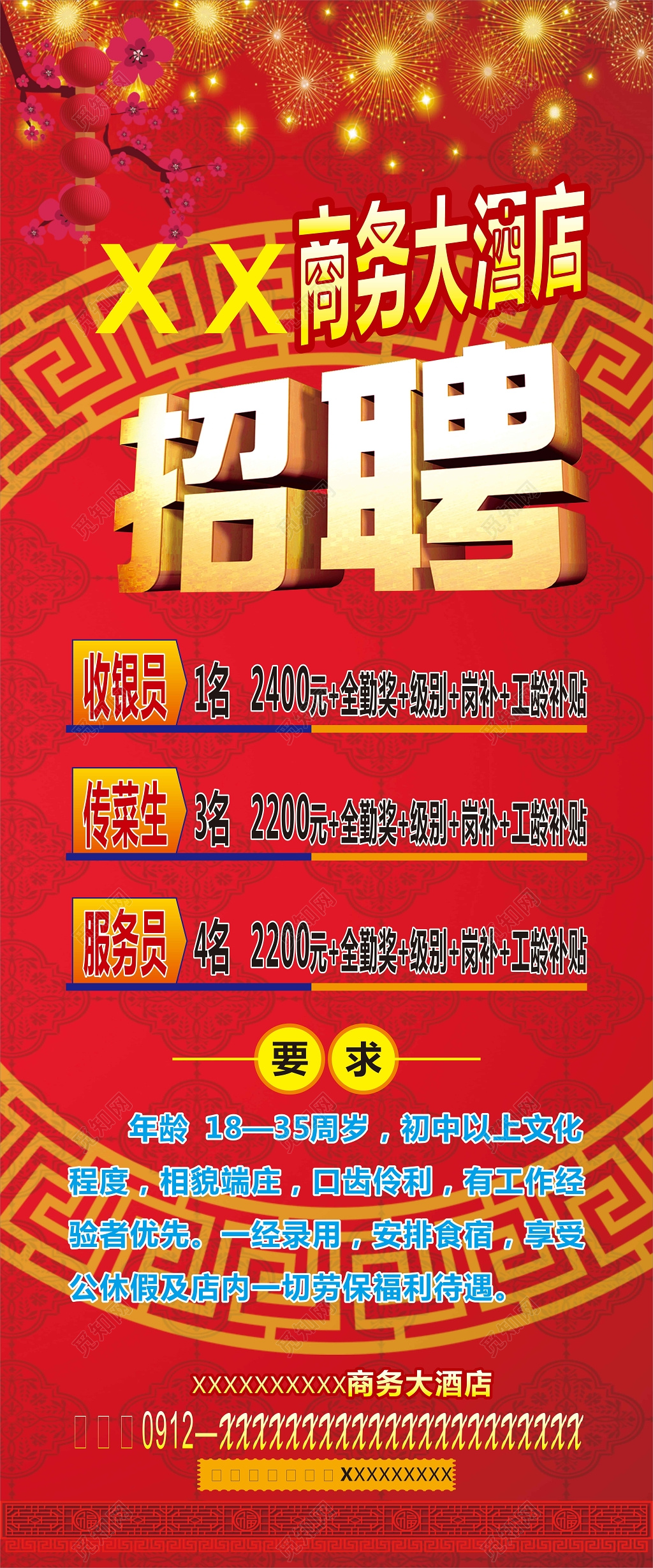 商务酒店招聘服务员传菜生服务员展架