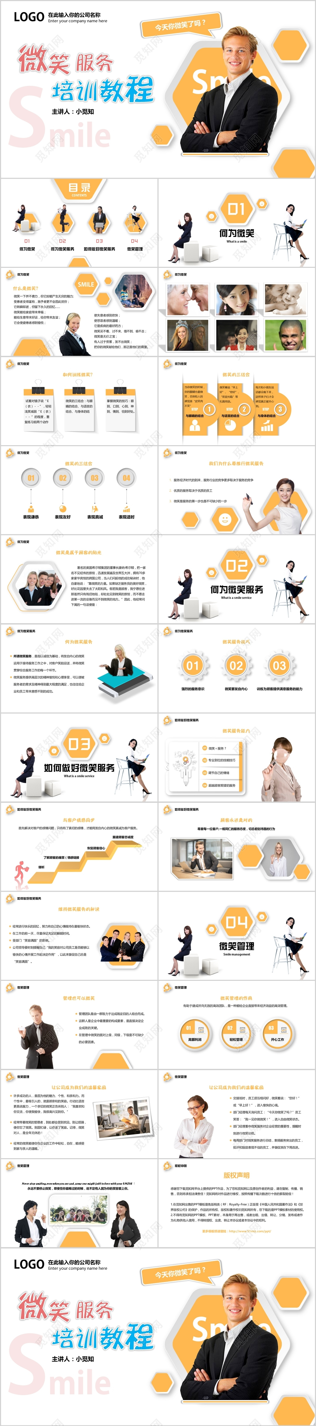 商务微粒体微笑服务培训PPT模板