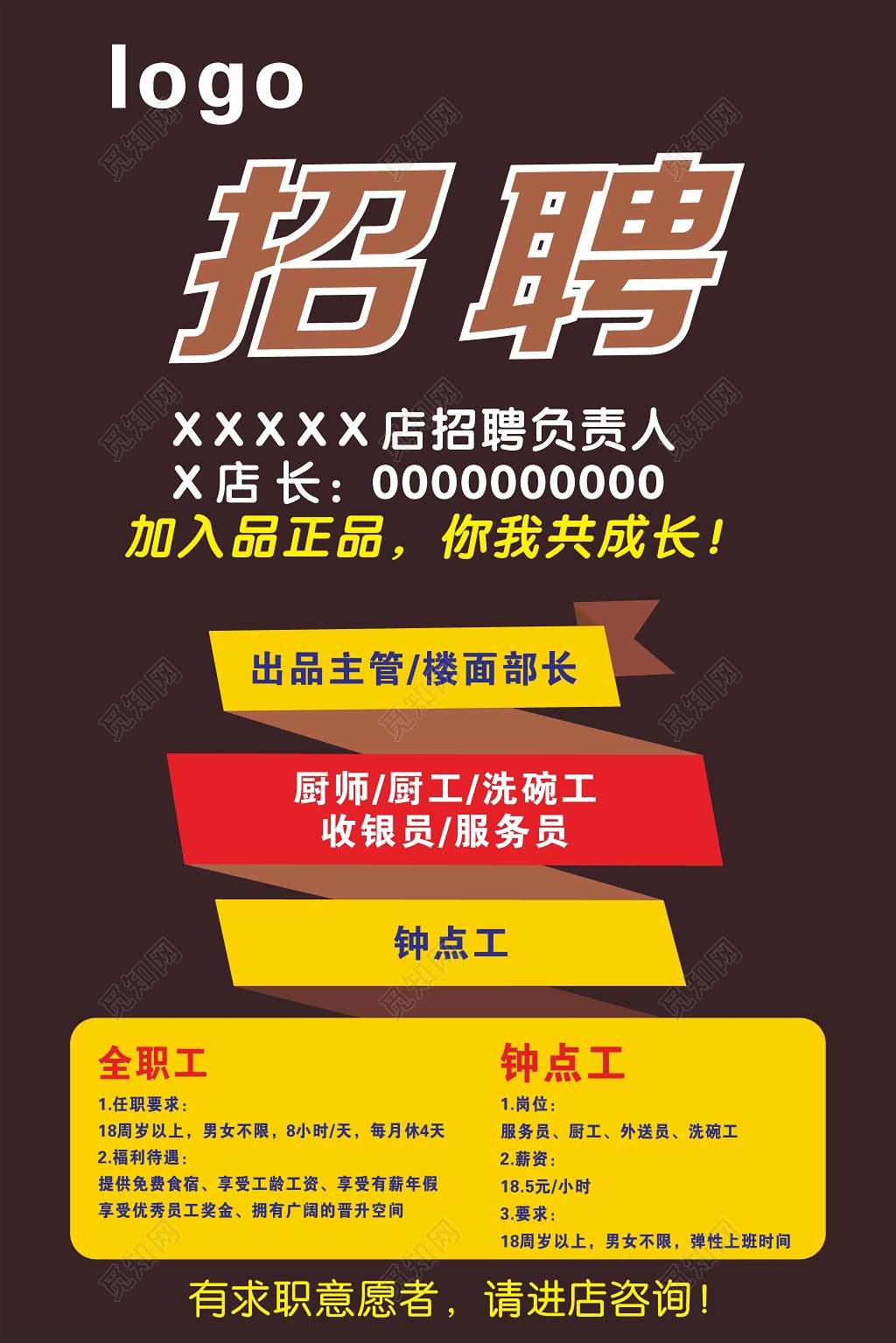 黑色竖版大气餐厅招聘