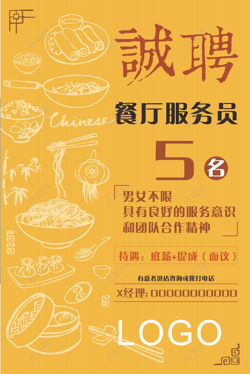 金色背景餐厅招聘