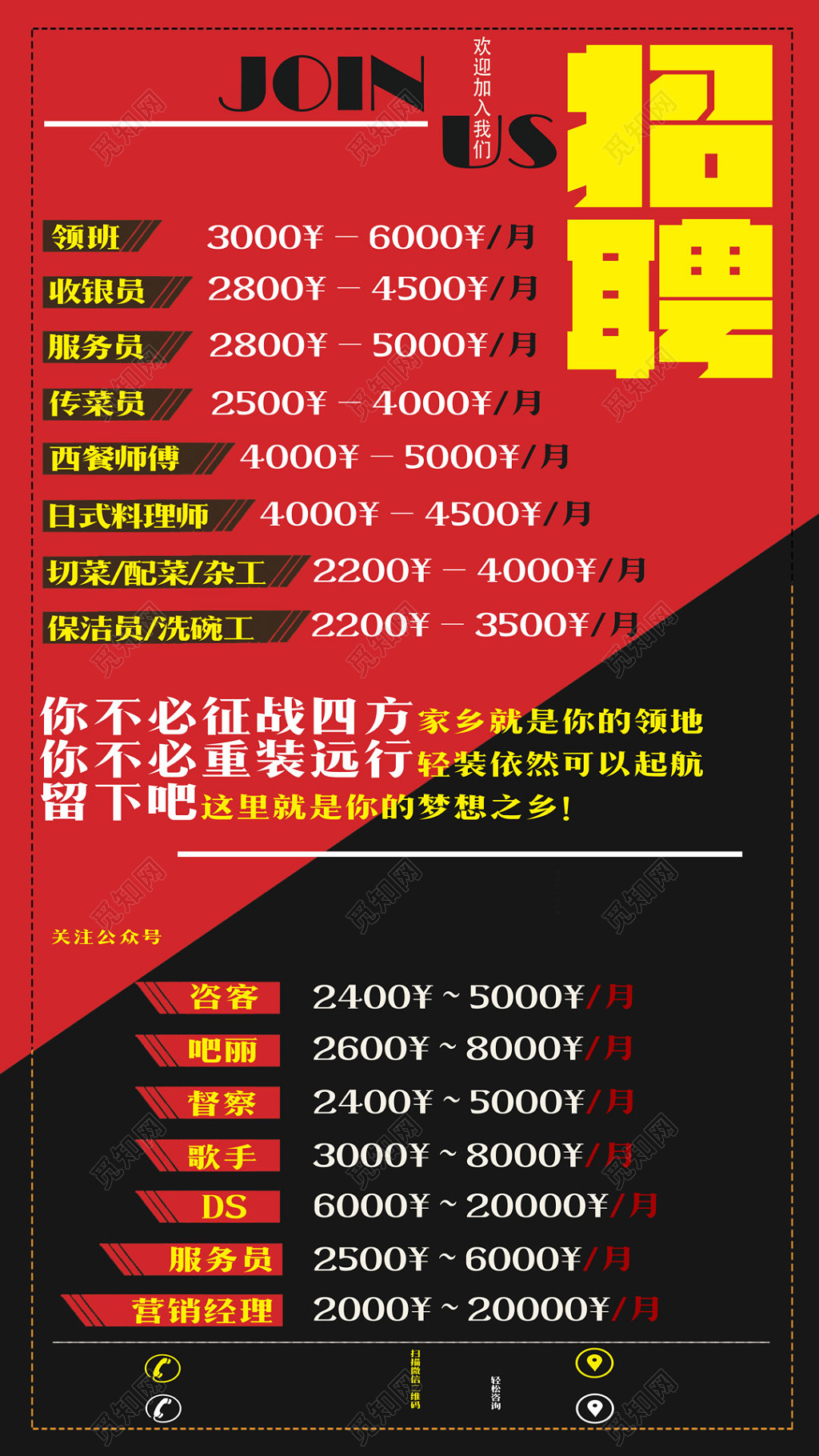 大气风红色餐馆招聘易拉宝海报设计