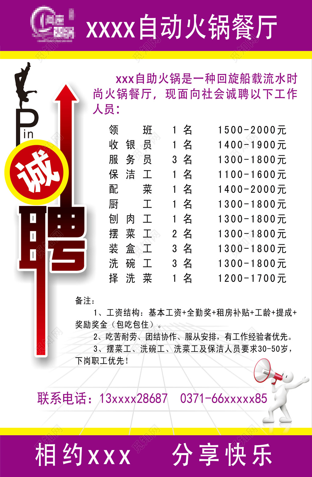 简约风自助火锅餐厅招聘海报设计