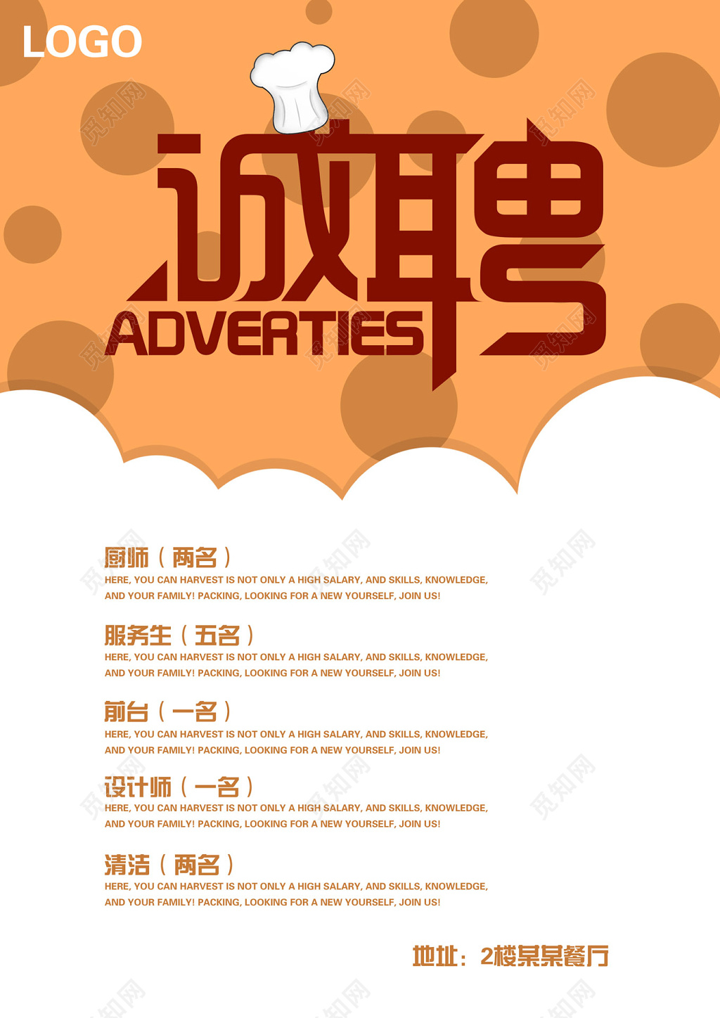 可爱风白色餐厅招聘海报设计