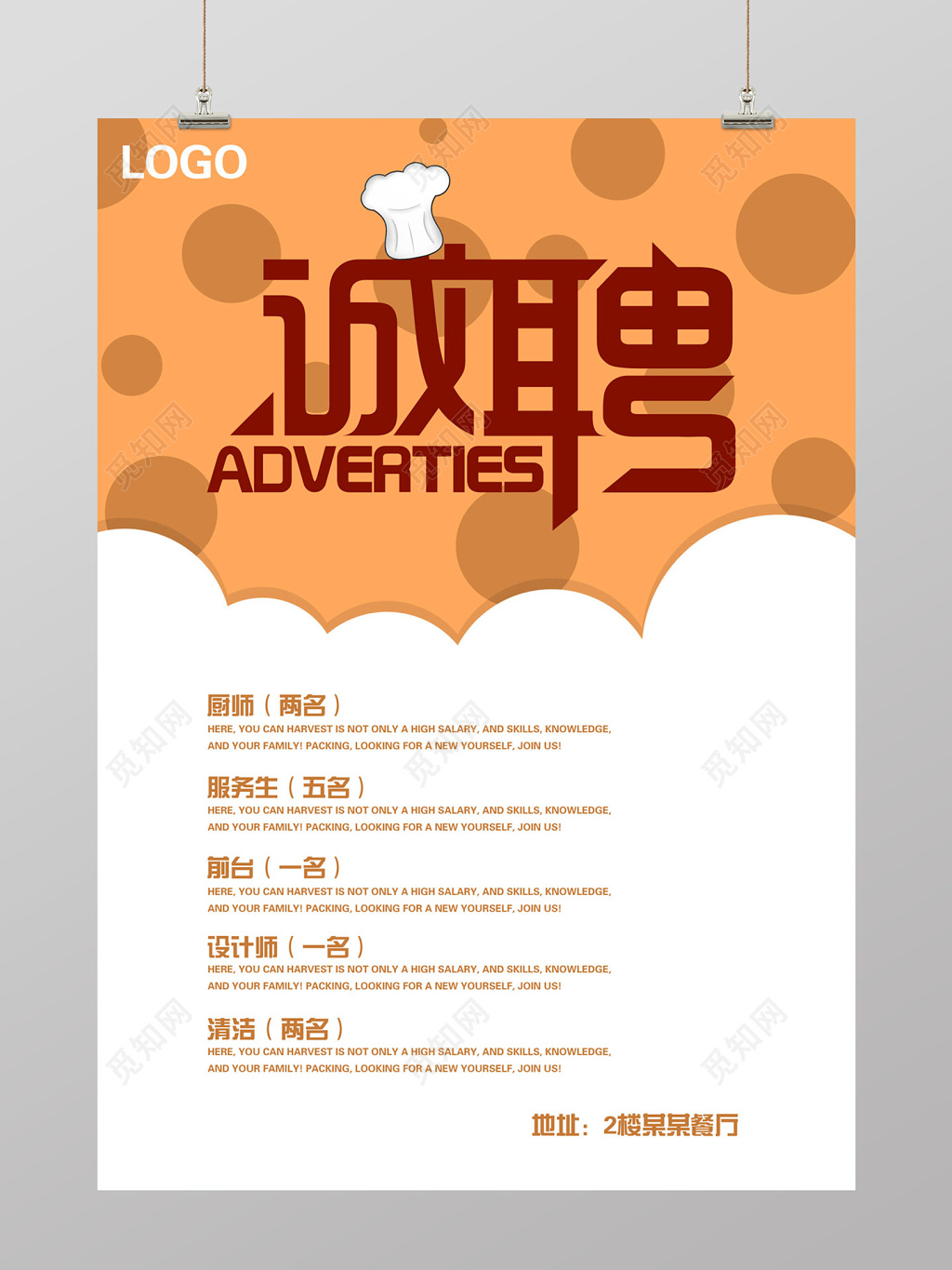 可爱风白色餐厅招聘海报设计