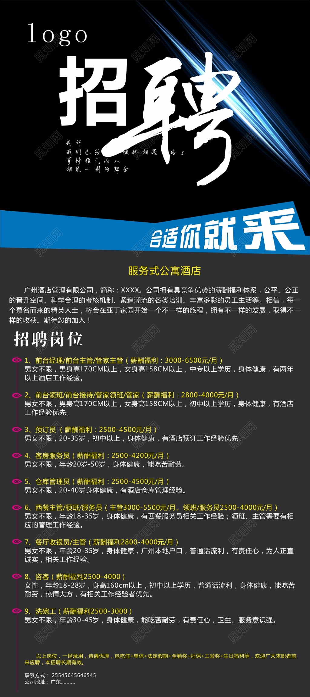 服务式公寓酒店招聘展架