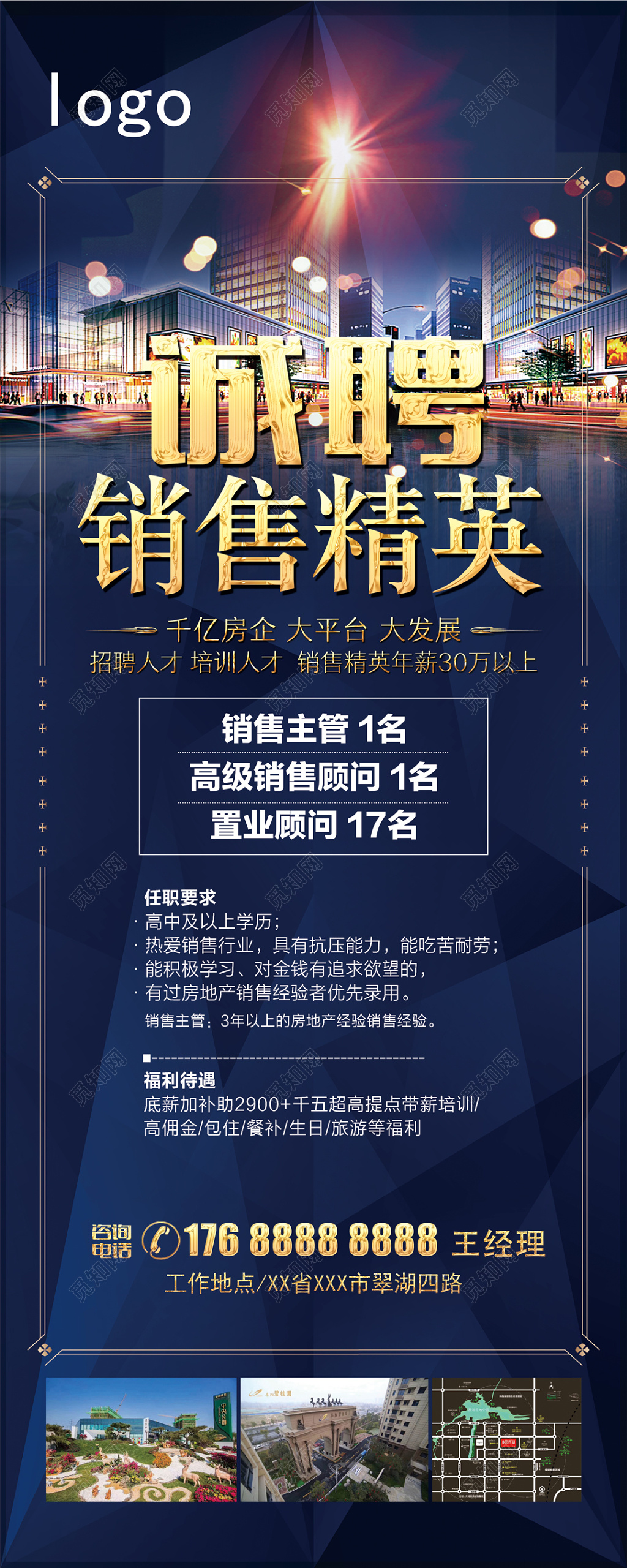 诚聘销售精英房地产招聘展架