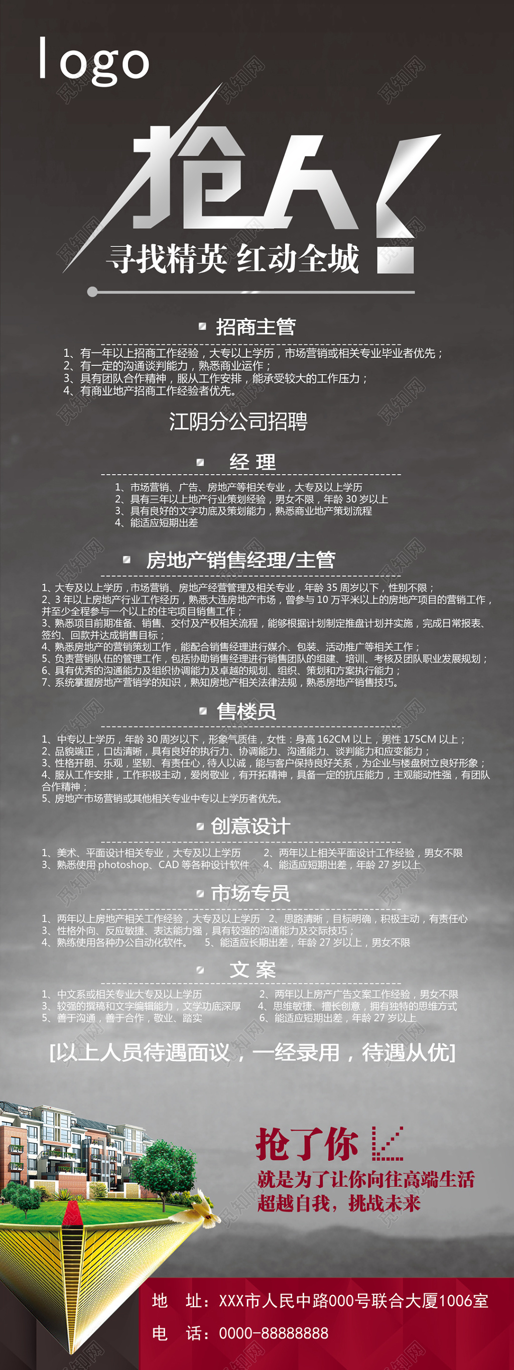 高档寻找精英房地产招聘展架