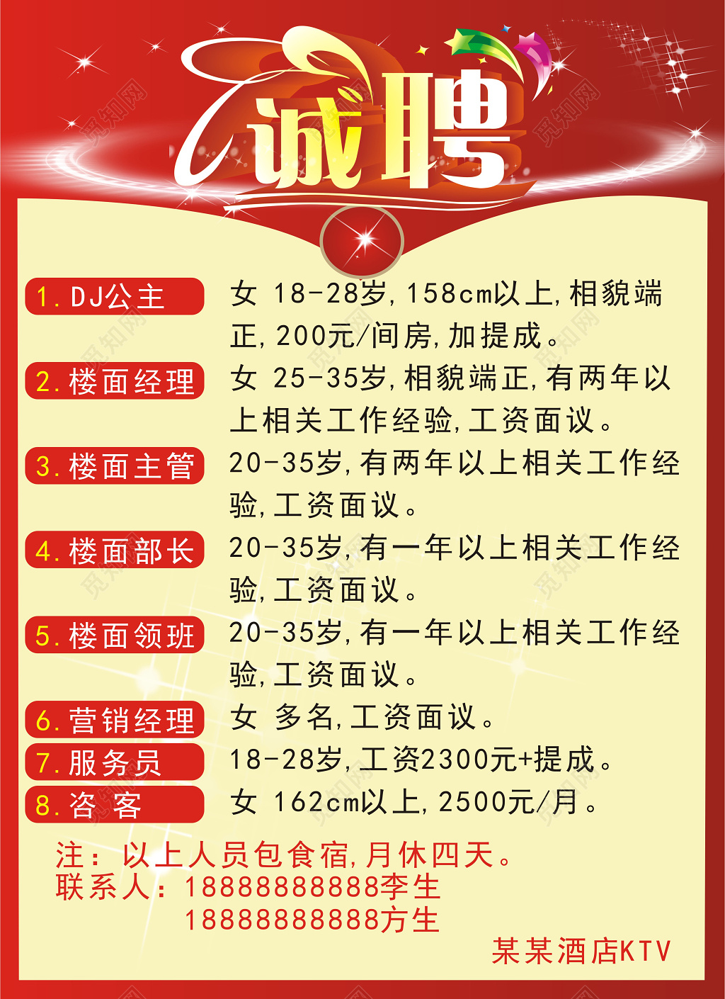 红色酒店招聘宣传海报