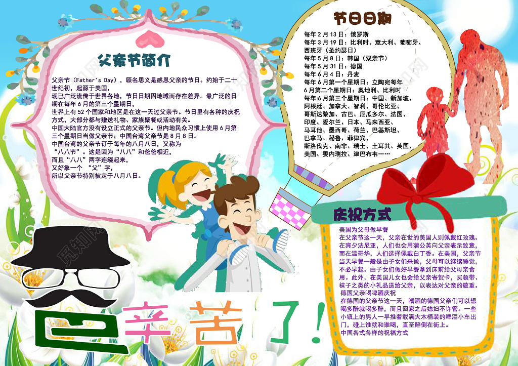 可爱卡通小报边框爸辛苦了父亲节小报手抄报