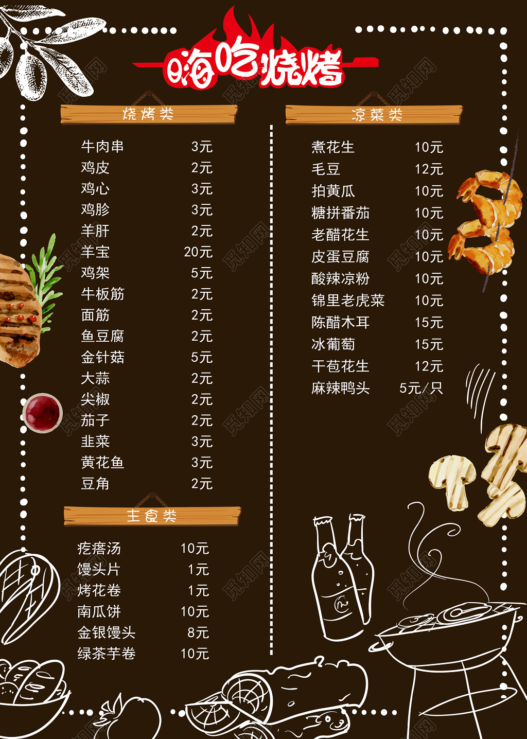 烧烤店菜单餐厅开业烧烤开业黑色美食简约促销宣传单