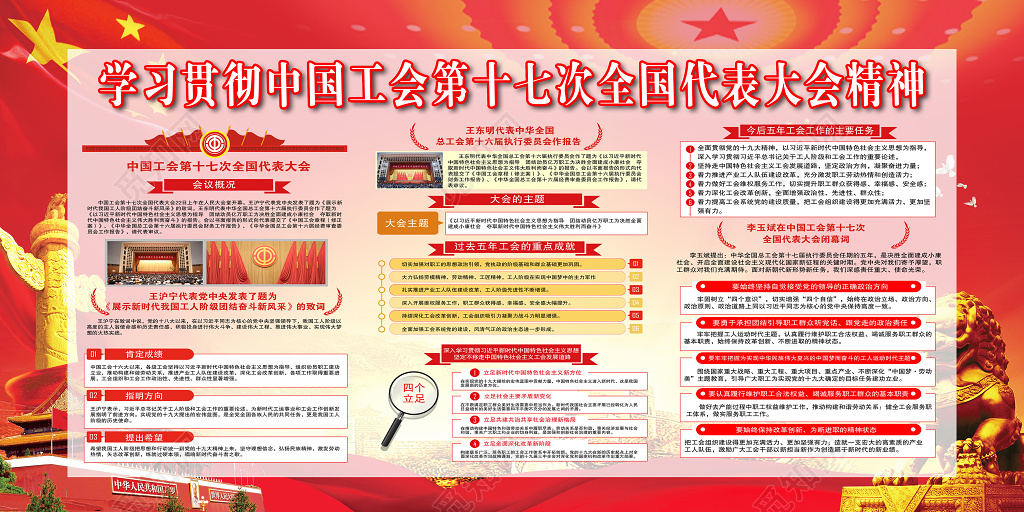 红色中国工会十七大精神解读全国总工会展板