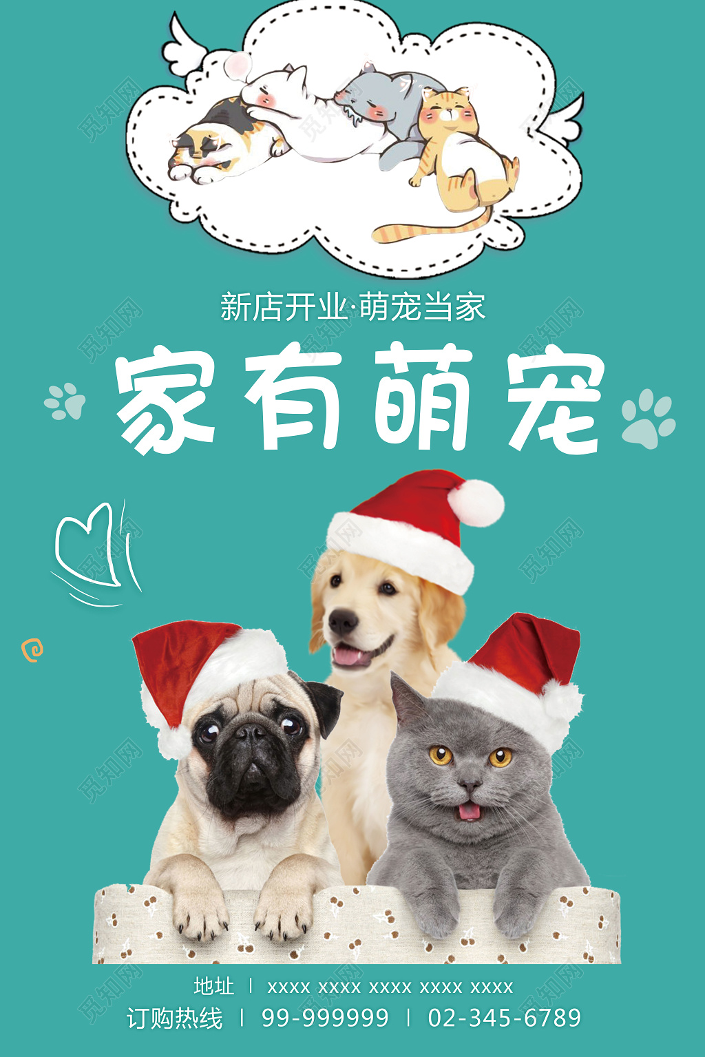 可爱风格家有萌宠宠物店开业海报