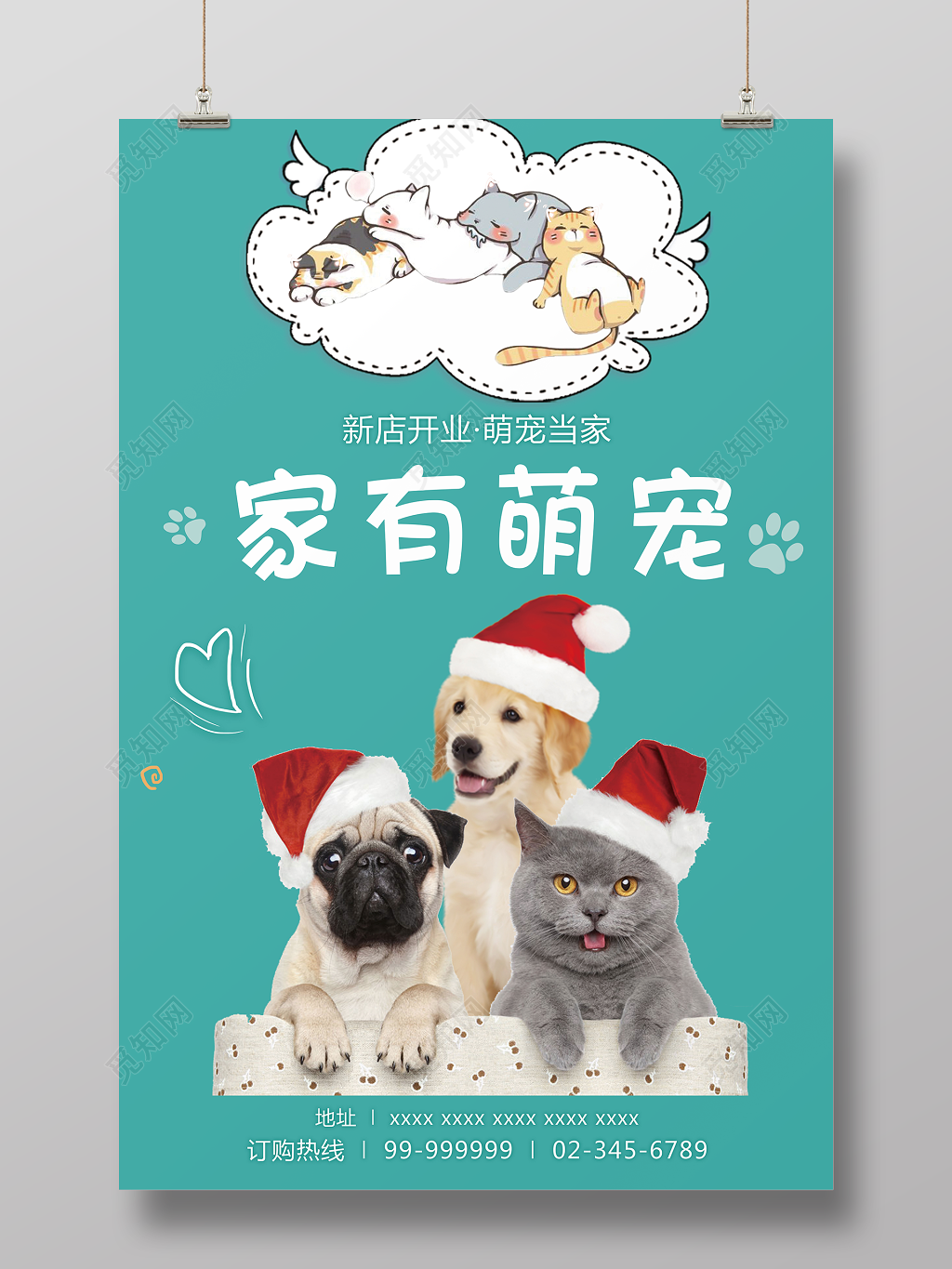 可爱风格家有萌宠宠物店开业海报