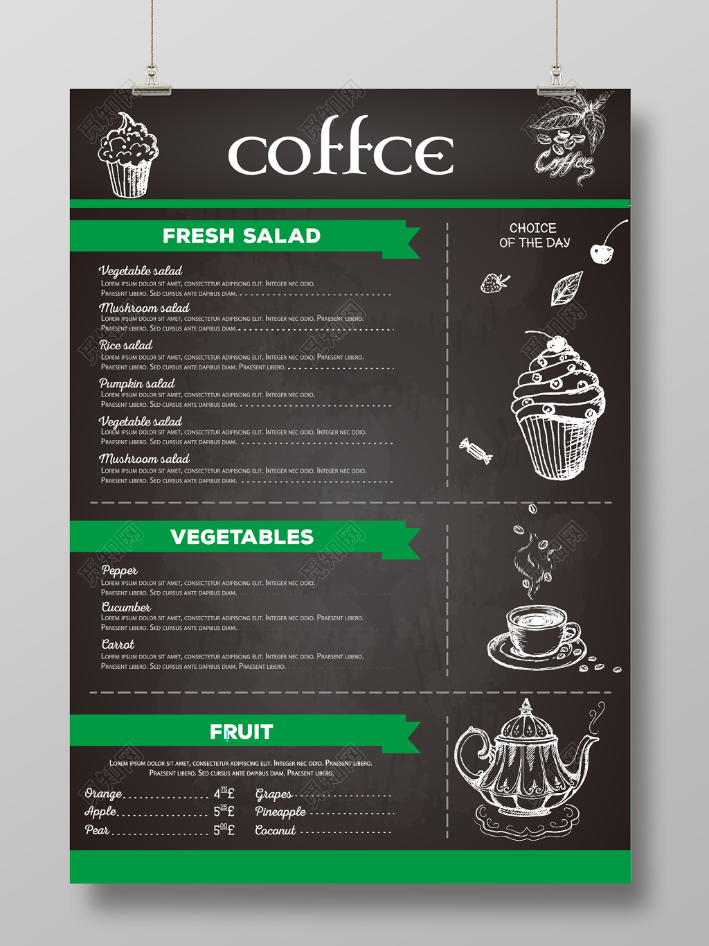 黑色咖啡店菜单美食促销宣传海报