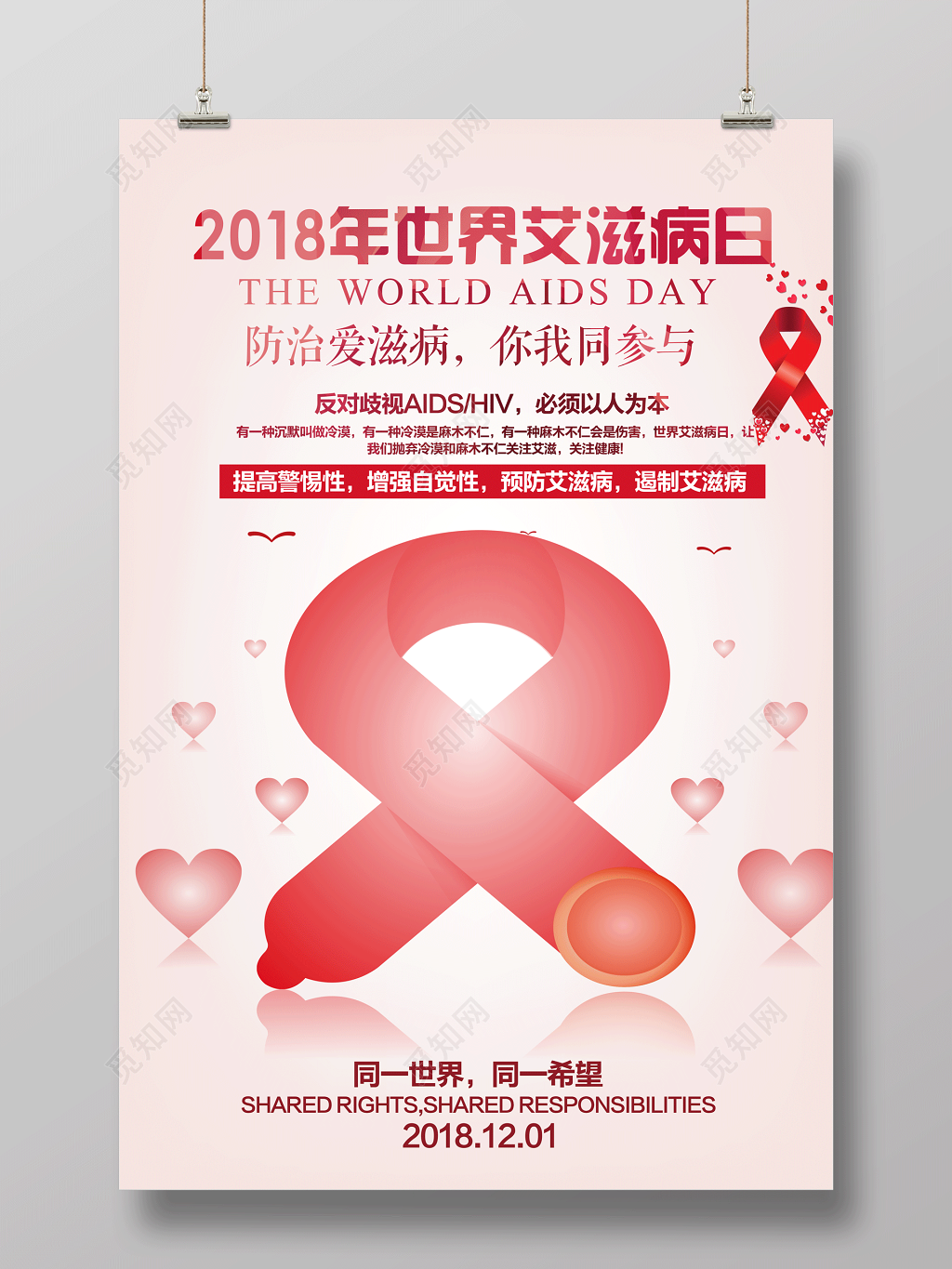 世界艾滋病日 防治艾滋病你我同参与 海报展板