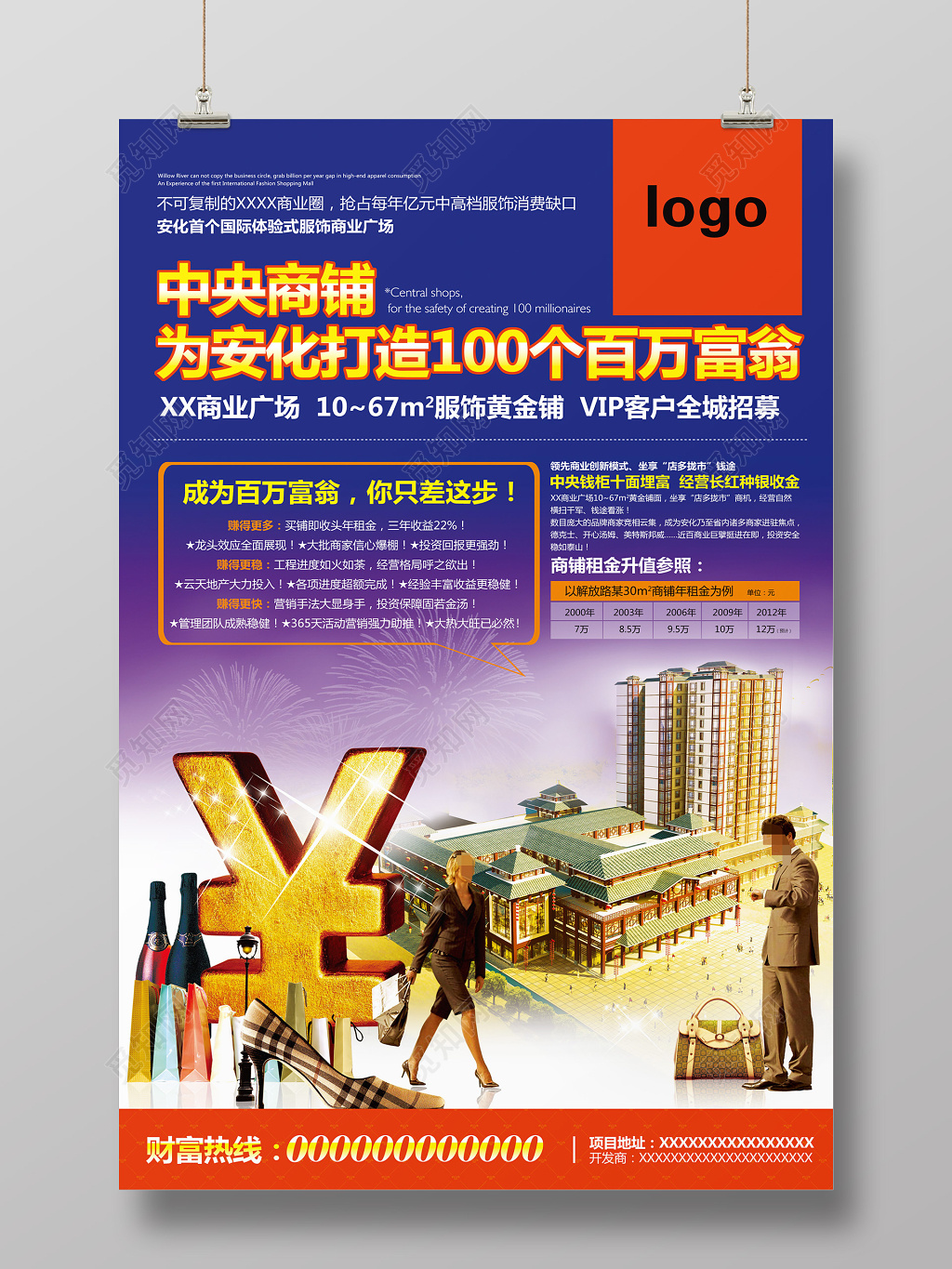 中央商铺招商展架海报设计