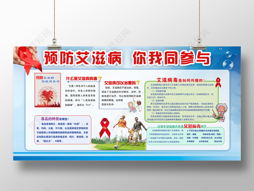 艾滋病预防宣传展板预防艾滋病你我同参与