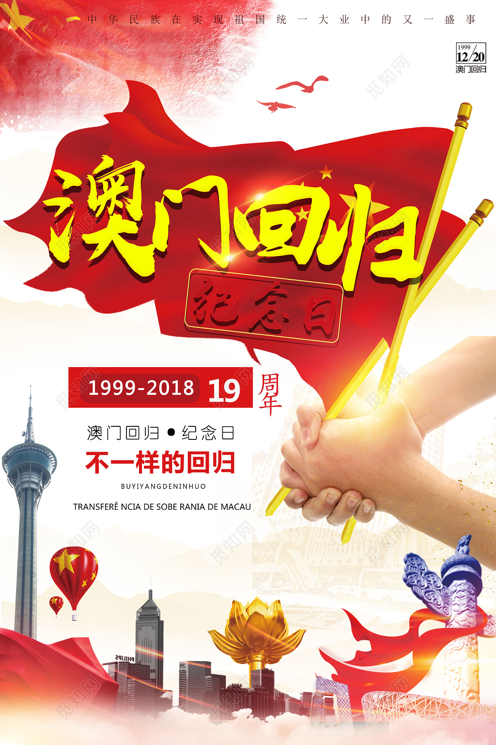 澳门回归纪念日19周年纪念主题海报