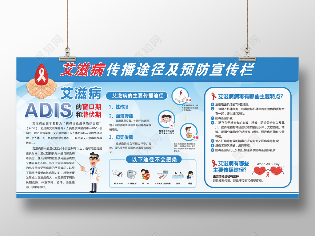 医院医疗健康教育宣传栏艾滋病预防艾滋病知识宣传教育宣传展板设计模板