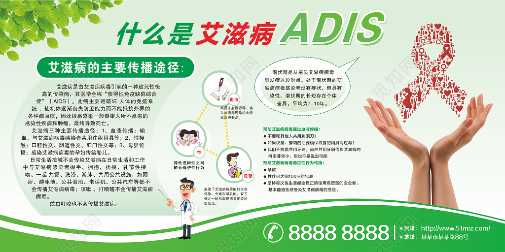 医院医疗艾滋病预防教育宣传展板设计模板