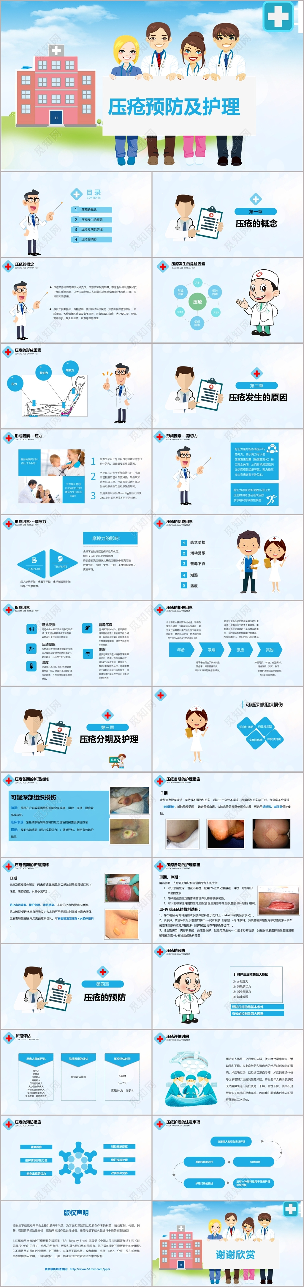 小清新浅蓝风压疮预防及护理医疗PPT 

