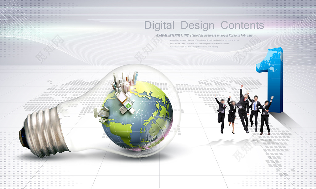 银色商务风格创意合成灯泡地球白领环保海报