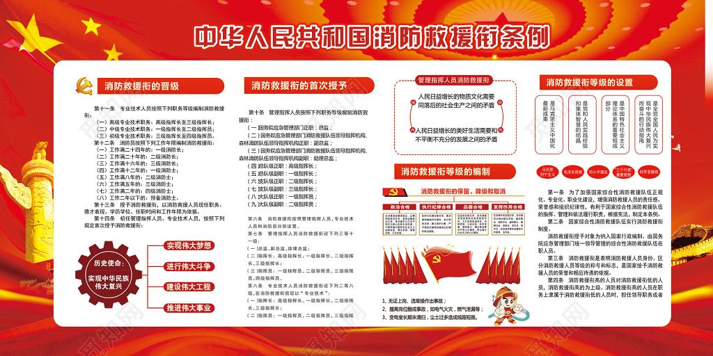 中华人民共和国消防救援衔条例救险党建展板背景设计