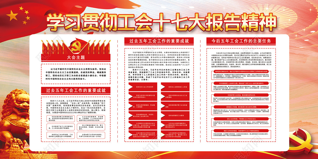 学习贯彻工会十七大报告精神中国党建展板背景