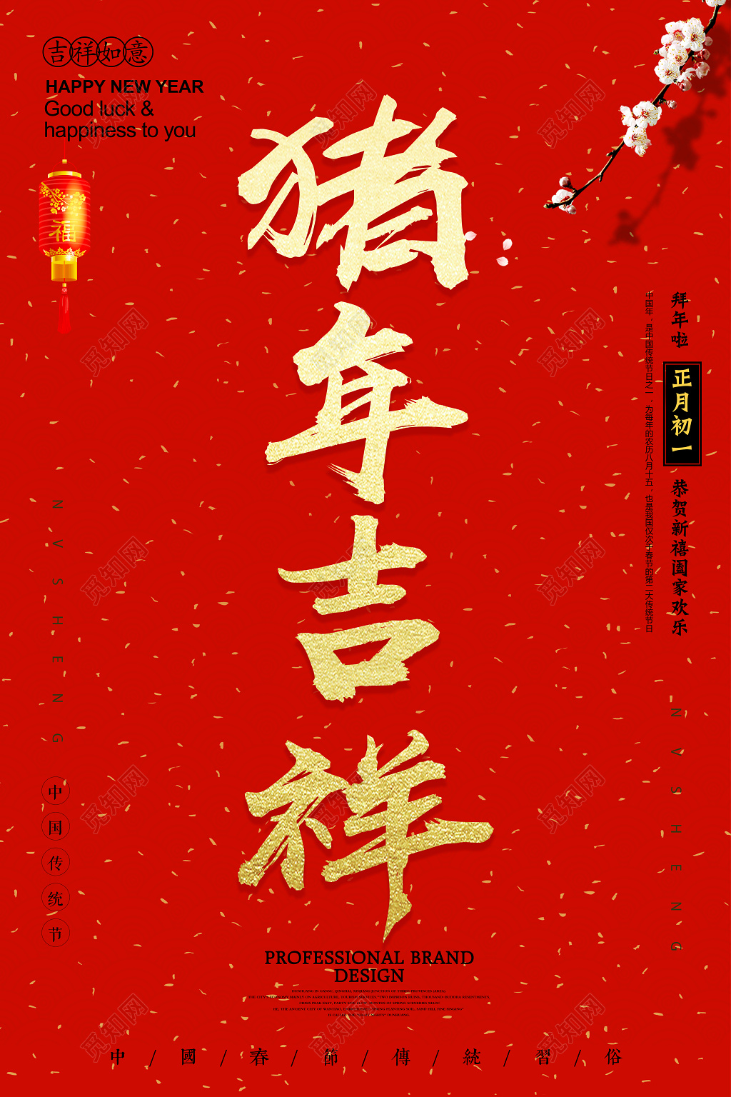 2019猪年吉祥新年宣传海报新年大字报