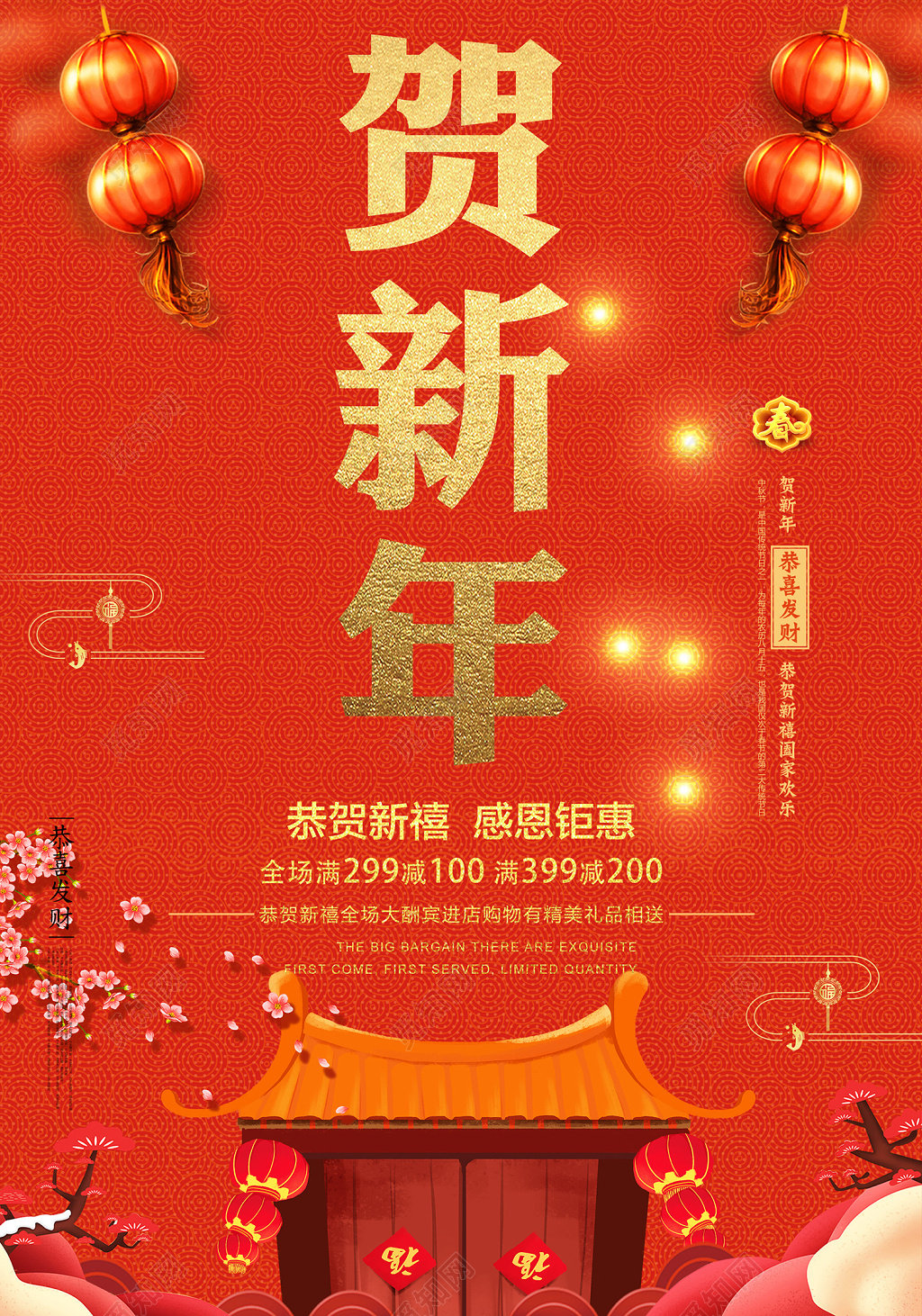 红色喜庆背景2019贺新年猪年快乐大字报