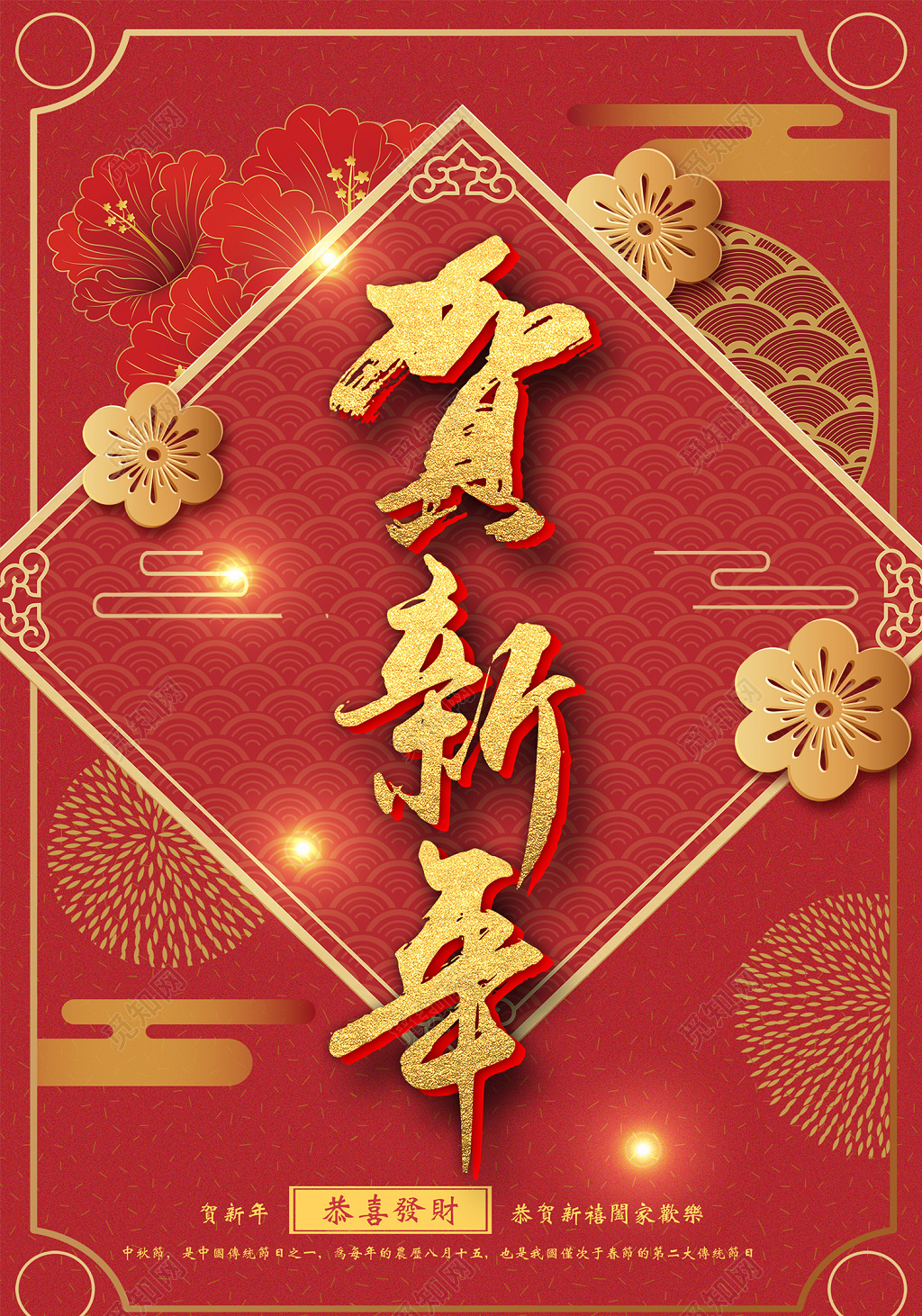 红色喜庆背景猪年快乐贺新年大字报 