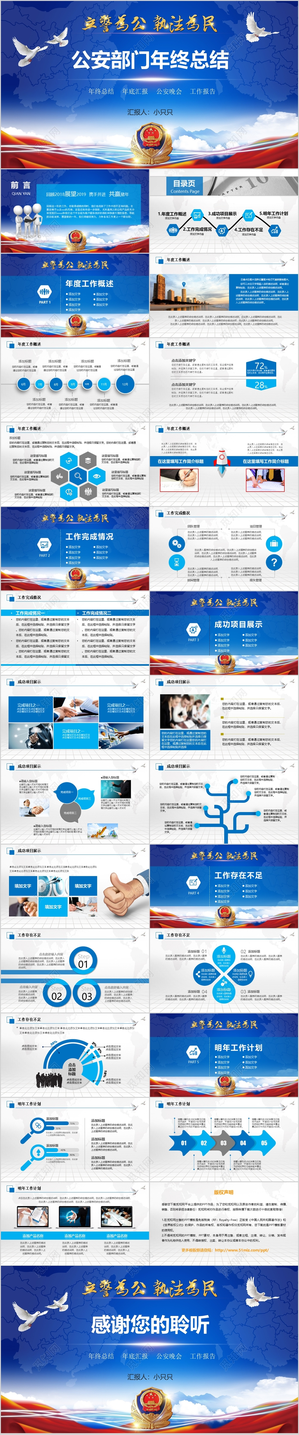 大气蓝色公安部门年终总结警察工作汇报总结PPT