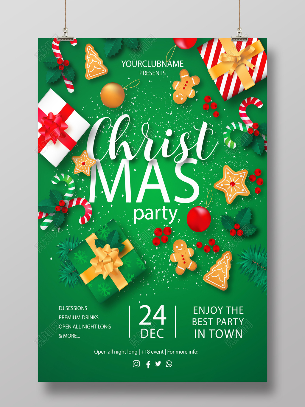 时尚清新深绿色圣诞节海报