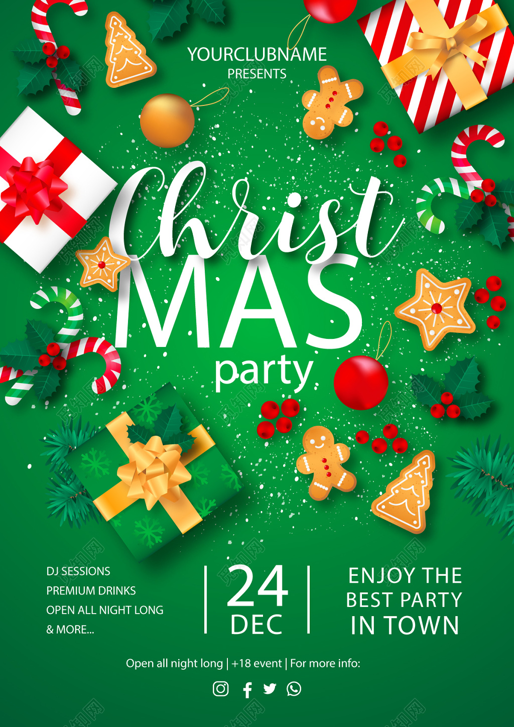 时尚清新深绿色圣诞节海报