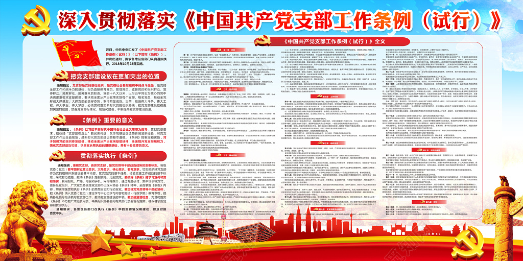 中国共产党支部工作条例党建展板设计